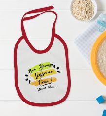 BK Kids Kişiye Özel Beni Yavaşça Teyzeme Verin Tasarımlı Kırmızı Bebek Mama Önlüğü-1