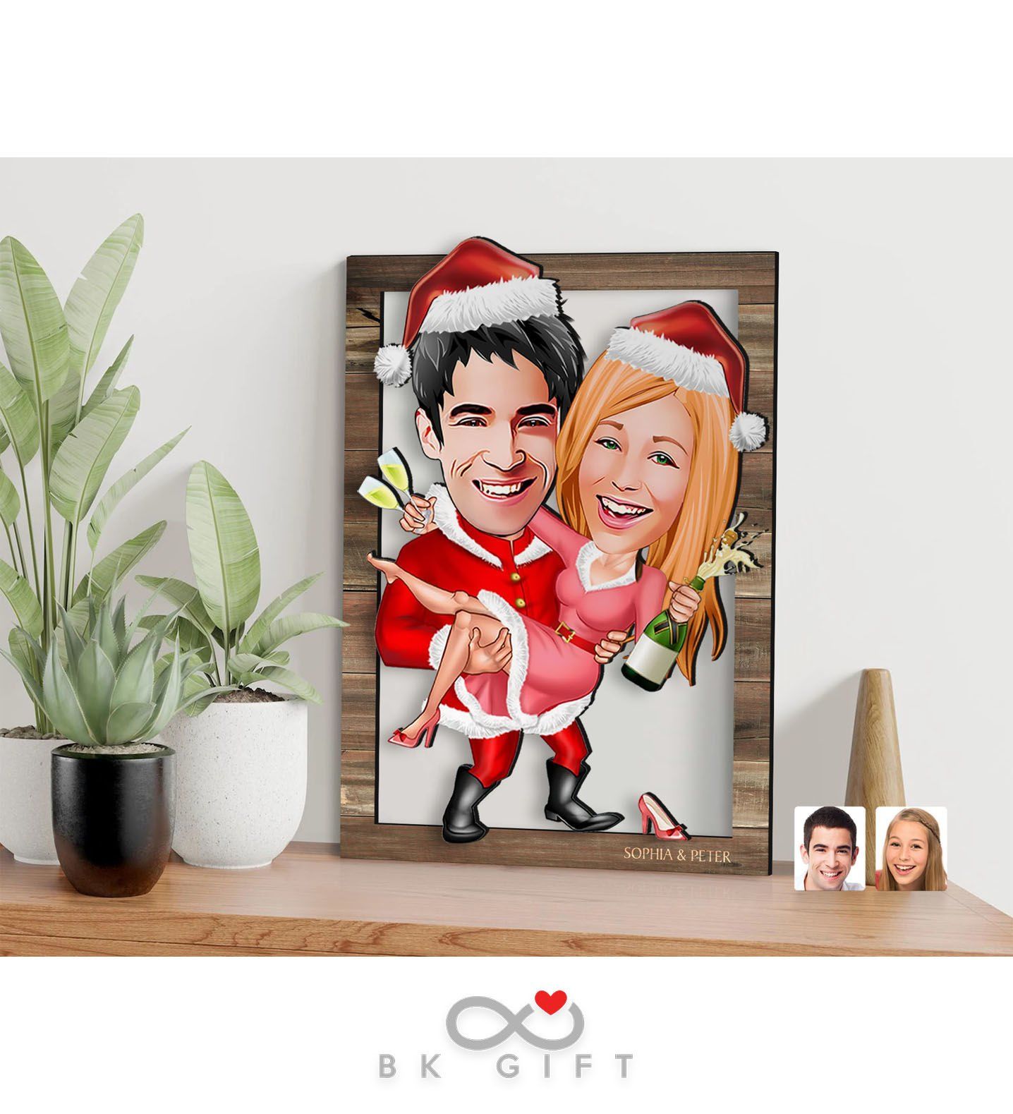 BK Gift Kişiye Özel Yeni Yıl Sevgililer Karikatürlü 3D Ahşap Tablo-4