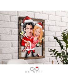 BK Gift Kişiye Özel Yeni Yıl Sevgililer Karikatürlü 3D Ahşap Tablo-4