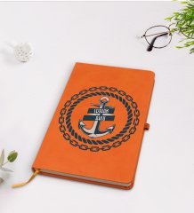 Kişiye Özel Çapa Tasarımlı Turuncu Termo Deri Defter Model 2