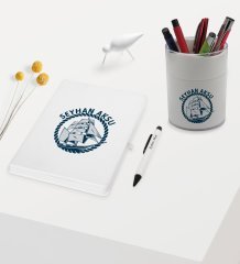 BK Gift Kişiye Özel Gemi Tasarımlı Beyaz Defter Kalem ve Kalemlik Hediye Seti - Model 1