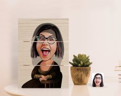 Kişiye Özel Mona Lisa Karikatürlü Otantik Masaüstü Ahşap Palet Çerçeve-1