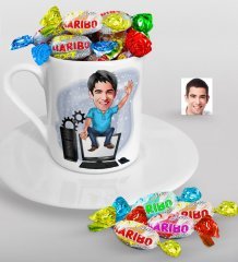 Kişiye Özel Bay Bilgisayar Mühendisi Karikatürlü Türk Kahvesi Fincanı ve Haribo Şeker Hediye Seti