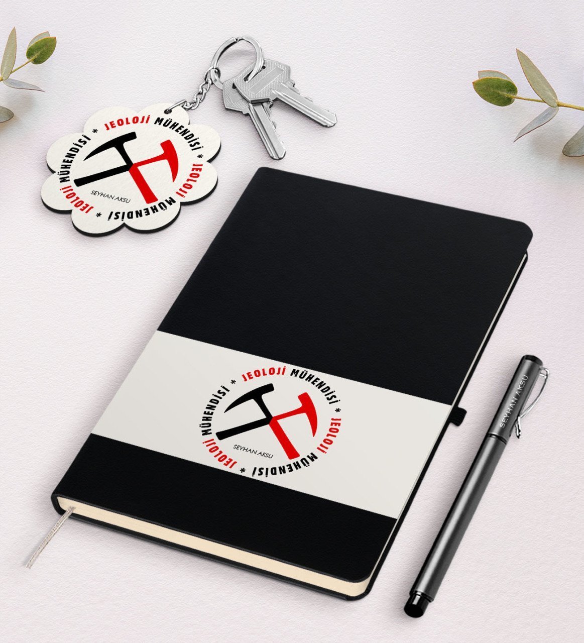 Kişiye Özel Jeoloji Mühendisi Siyah Defter Kalem Ve Anahtarlık Hediye Seti-2