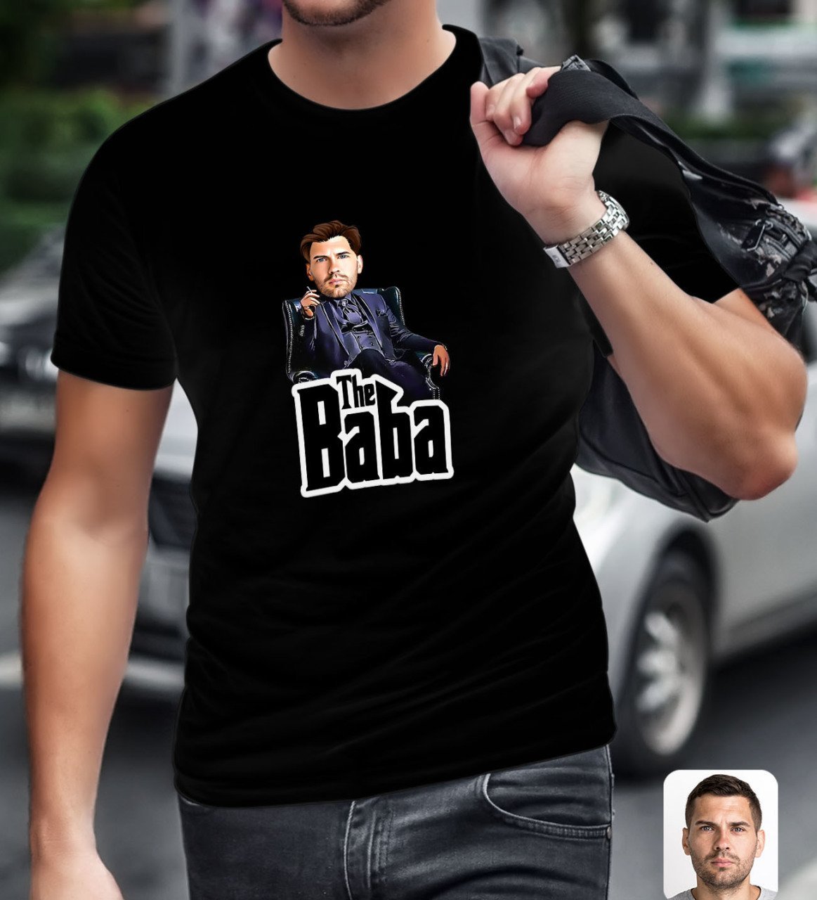 Kişiye Özel Godfather Baba Karikatürlü Siyah T-Shirt-8