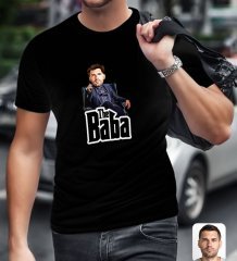Kişiye Özel Godfather Baba Karikatürlü Siyah T-Shirt-8