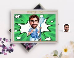 Kişiye Özel Erkek Diş Hekimi Karikatürlü 1000 Parça Profesyonel Puzzle-2