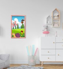 BK Home Sevimli Hayvanlar Tasarımlı Dekoratif Pembe Ahşap Çerçeveli Çocuk Odası Tablo-3