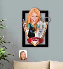 Kişiye Özel İsimli Kadın Kuaför Karikatürlü 3D Ahşap Tablo-1