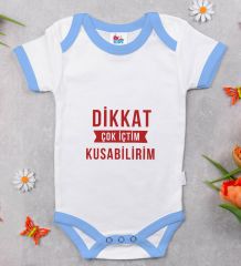 BK Kids Dikkat Çok İçtim Tasarımlı Mavi Bebek Body Zıbın-1