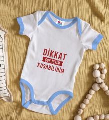 BK Kids Dikkat Çok İçtim Tasarımlı Mavi Bebek Body Zıbın-1