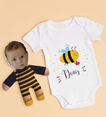 BK Kids Kişiye Özel Fotoğraflı Bebek Yastık ve Bebek Body Zıbın Hediye Seti - Model 28