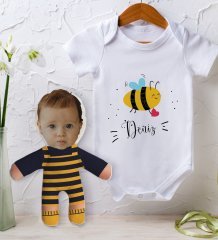 BK Kids Kişiye Özel Fotoğraflı Bebek Yastık ve Bebek Body Zıbın Hediye Seti - Model 28