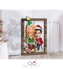 BK Gift Kişiye Özel Yeni Yıl Sevgililer Karikatürlü 3D Ahşap Tablo-3