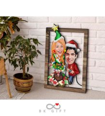 BK Gift Kişiye Özel Yeni Yıl Sevgililer Karikatürlü 3D Ahşap Tablo-3