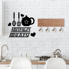 BK Home Doğal Ahşap Dekoratif Fincan Askılığı ve Mutfak Duvar Süsü-3
