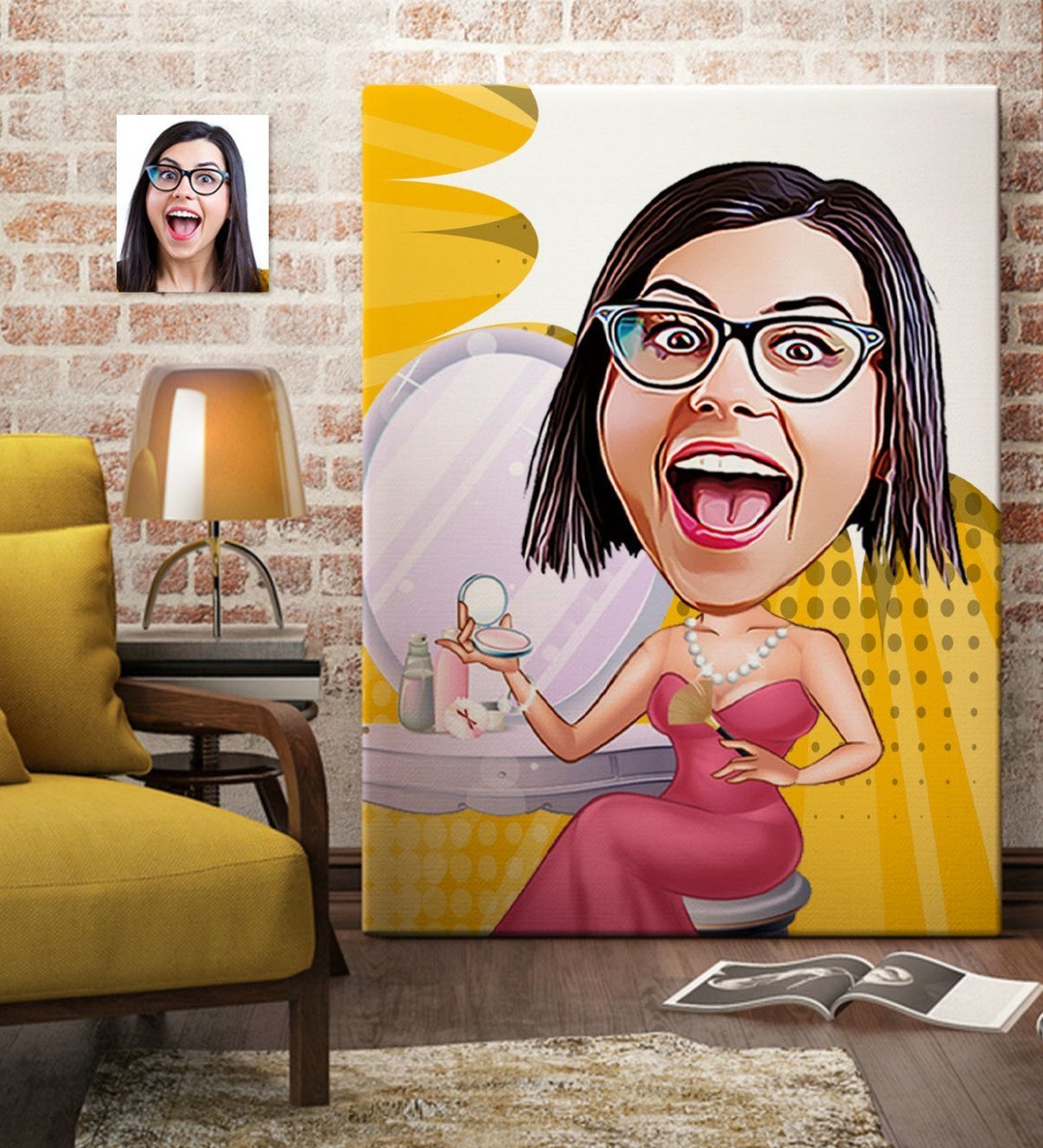 Kişiye Özel Bayan Karikatür Kanvas Tablo (70 x 100 cm.) 10