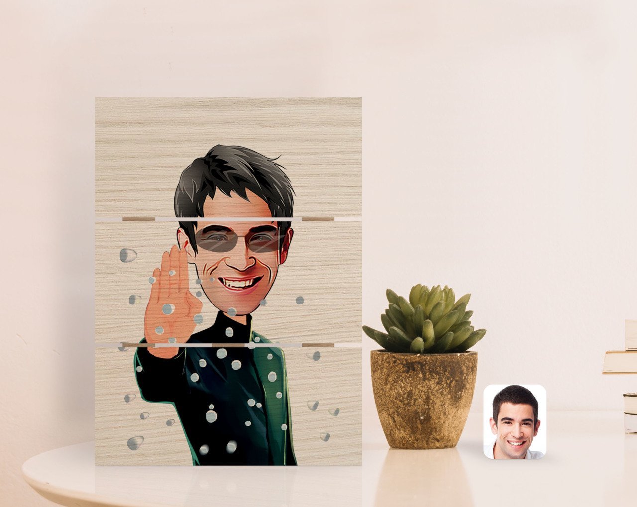 Kişiye Özel Matrix Neo Karikatürlü Otantik Masaüstü Ahşap Palet Çerçeve-1