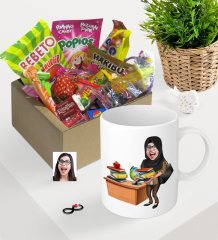 Kişiye Özel Bayan Öğretmen Karikatürlü Nostaljik Lezzetler Kupa Seti-8