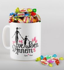 Kişiye Özel Annem ve Ben Tasarımlı Beyaz Kupa ve Haribo Şeker Hediye Seti-1