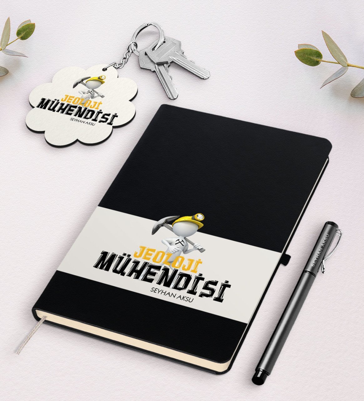 Kişiye Özel Jeoloji Mühendisi Siyah Defter Kalem Ve Anahtarlık Hediye Seti-1