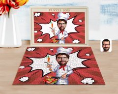 Kişiye Özel Erkek Chef Karikatürlü 1000 Parça Profesyonel Puzzle-1