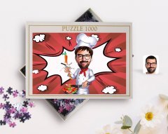 Kişiye Özel Erkek Chef Karikatürlü 1000 Parça Profesyonel Puzzle-1