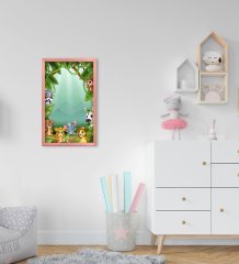 BK Home Sevimli Hayvanlar Tasarımlı Dekoratif Pembe Ahşap Çerçeveli Çocuk Odası Tablo-2