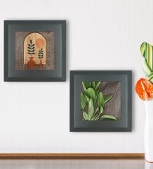 BK Gift 2’li Minimalist Bitki Tasarımlı Ahşap Çerçeveli Taş Duvar Dekoru-49