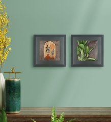 BK Gift 2’li Minimalist Bitki Tasarımlı Ahşap Çerçeveli Taş Duvar Dekoru-49