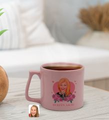 BK Gift Kişiye Özel Karikatürlü Anneler Günü Tasarımlı Pastel Pembe Middle Kupa Bardak, Anneye Hediye, Anneler Günü Hediyesi-2
