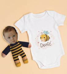 BK Kids Kişiye Özel Fotoğraflı Bebek Yastık ve Bebek Body Zıbın Hediye Seti - Model 27