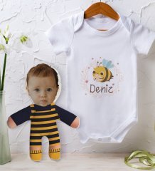 BK Kids Kişiye Özel Fotoğraflı Bebek Yastık ve Bebek Body Zıbın Hediye Seti - Model 27