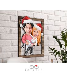 BK Gift Kişiye Özel Yeni Yıl Sevgililer Karikatürlü 3D Ahşap Tablo-2