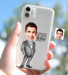 Kişiye Özel Erkek Kolay Yetişmiyor Karikatürlü iPhone 11 İnce Şeffaf Silikon Telefon Kapağı-1