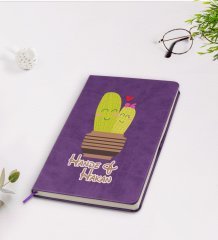 Kişiye Özel Kaktüs Tasarımlı Mor Termo Deri Defter Model 13