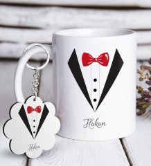 Kişiye Özel Damat Beyaz Kupa ve Anahtarlık Hediye Seti