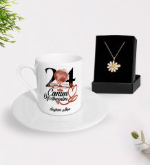 BK Gift Kişiye Özel Öğretmenler Günü Türk Kahvesi Fincanı ve İsimli Papatya Kolye Hediye Seti- 13, Öğretmene Hediye, Öğretmenler Günü