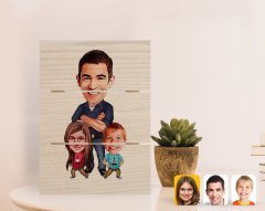 Kişiye Özel Baba Kız Oğul Karikatürlü Otantik Masaüstü Ahşap Palet Çerçeve-1