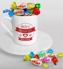Kişiye Özel Sevgililer Günü Türk Kahvesi Fincanı ve Haribo Şeker Hediye Seti-55