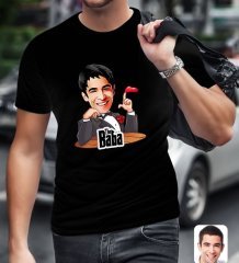 Kişiye Özel Godfather Baba Karikatürlü Siyah T-Shirt-6