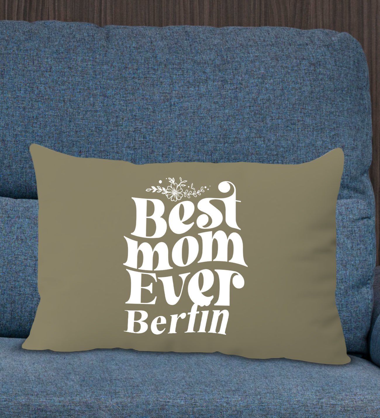 BK Gift Kişiye Özel İsimli Anneler Günü Tasarımlı Premium Kumaş Haki Dikdörtgen Kırlent Yastık, Anneler Günü Hediyesi, Ev Dekorasyonu-1