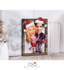 BK Gift Kişiye Özel Yeni Yıl Sevgililer Karikatürlü 3D Ahşap Tablo-1