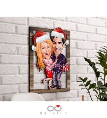 BK Gift Kişiye Özel Yeni Yıl Sevgililer Karikatürlü 3D Ahşap Tablo-1