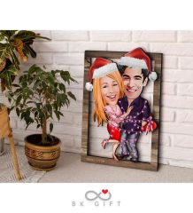 BK Gift Kişiye Özel Yeni Yıl Sevgililer Karikatürlü 3D Ahşap Tablo-1