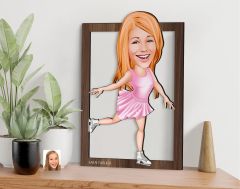 BK Gift Kişiye Özel Buz Pateni Karikatürlü 3D Ahşap Tablo-1, Sevgiliye Hediye, Arkadaşa Hediye, Doğum Günü Hediyesi