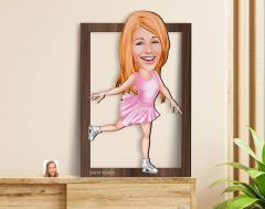 BK Gift Kişiye Özel Buz Pateni Karikatürlü 3D Ahşap Tablo-1, Sevgiliye Hediye, Arkadaşa Hediye, Doğum Günü Hediyesi
