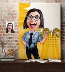 Kişiye Özel Bayan Polis Karikatür Kanvas Tablo (70 x 100 cm.) 1