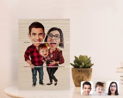 Kişiye Özel Aile Karikatürlü Otantik Masaüstü Ahşap Palet Çerçeve-2