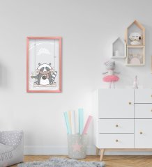 BK Home Sevimli Hayvan Tasarımlı Dekoratif Pembe Ahşap Çerçeveli Çocuk Odası Tablo-4
